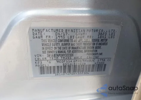 2017 Nissan Sentra Sv from USA, damaged, VIN 3N1AB7AP0HY322306